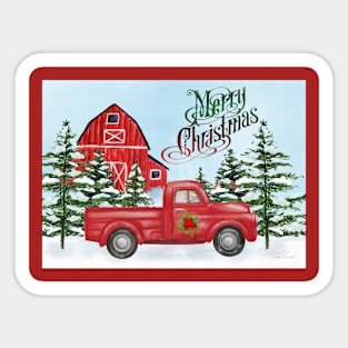 Christmas Barn And Truck A Sticker